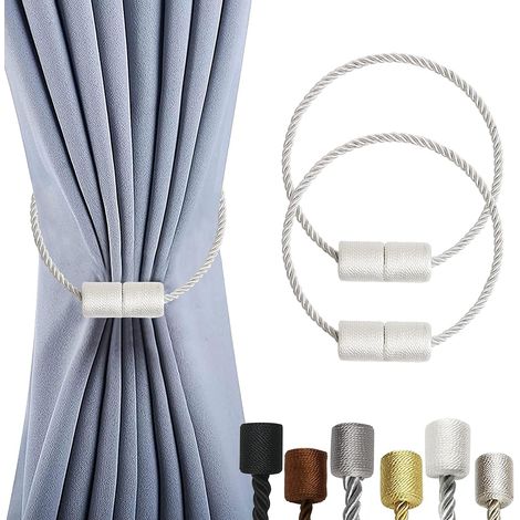 Set mit 2 magnetischen Vorhangbindern, Vorhangfixierer, Vorhangbinderhalter, Vorhangbinder, verdicktes Stahlkabel (weiß)
