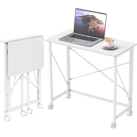 Klappbarer Computertisch 80x40 cm mit Rollen, weiß, für Zuhause und kleine Räume