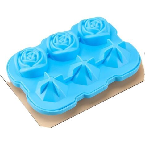 Sollbry 1 glaçon en silicone de qualité alimentaire en forme de rose et de diamant, 6 pièces, fait maison, bleu (17,5 x 12,5 x 5 cm) (1/2)