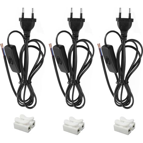 3 Piece Cord with Switch 1.8 m Connection Cable with Plug Black  2 x 0.5 mm², 2 x Lamp Cables with Switch for Lamps, Table Lamps, Floor Lamps (1/5)