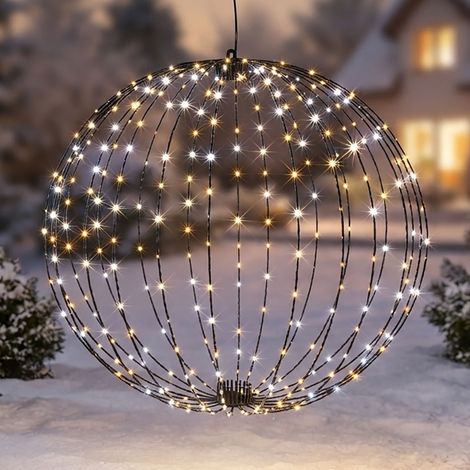 LED Leuchtkugel zum hängen kalt & warm weiß Mix dimmbar mit Timer - 480 LED - Garten Dekoleuchte 58 cm warm weiß beleuchtet kabelgebunden