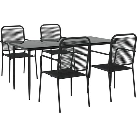 Set da pranzo mobili da giardino mobili da esterno 5 pezzi corda di cotone nero e acciaio 020014318