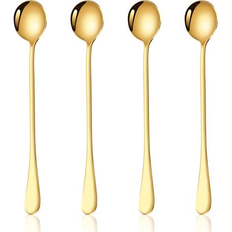 Cuillère À Thé Glacé - En Acier Inoxydable - Long Manche 18,5 cm - Pour Cocktails Et Café - Lot De 4