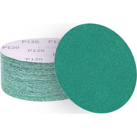 Disques abrasifs 150 mm grain 120,papier abrasif en alumine calcinée,revêtement abrasif antiadhésif pour ponceuse orbitale (50 pièces) (1/5)