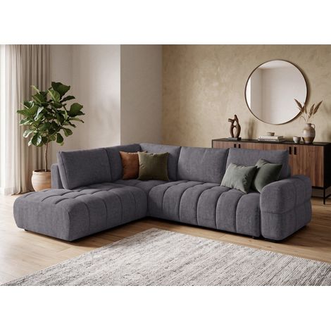Canapé d'angle convertible avec coffres en velours texturé gris (1/5)