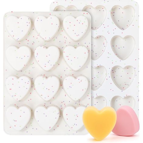 Moldes pequeños de silicona con forma de corazón (5 cm) para chocolate, caramelos, pasteles y jabones (juego de 2, color crema).