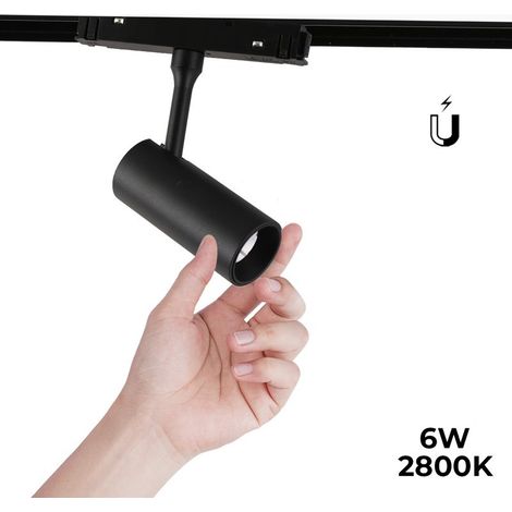 Spot LED sur rail magnétique 48V - 6W - Noir - Blanc Chaud (1/5)