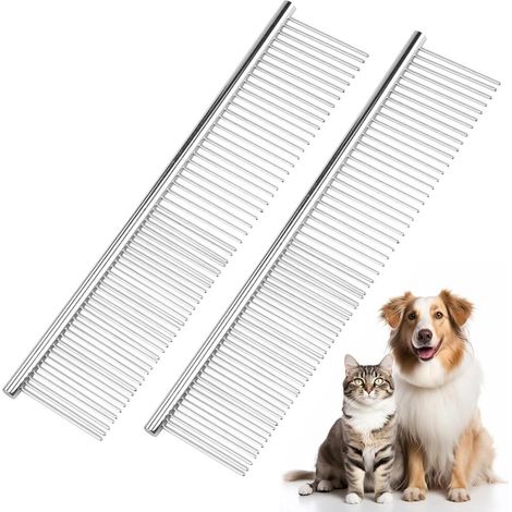 Peigne en acier inoxydable pour animaux de compagnie, 19 x 3,5 cm, peigne pour chien à dents arrondies, outil de toilettage pour chiens de grande, moyenne et petite taille, chats et chevaux. (1/5)