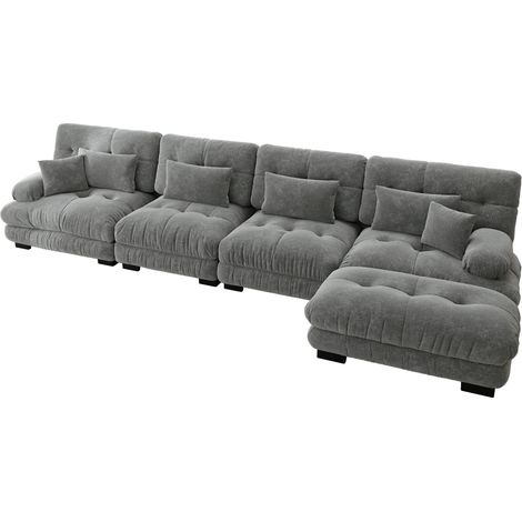 Modulares Ecksofa, L-förmiges Couch Set für Wohnzimmer, 4-Sitzer Komfortable Cloud Couches mit beweglichem Ottoman, DIY-Kombination, Chenille, Grau (1/5)