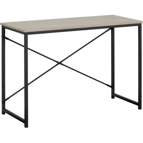 Table de bureau - JUANIO - Bureau compact - Plateau effet bois naturel - Structure métal noir - 100x40x72 cm (1/4)