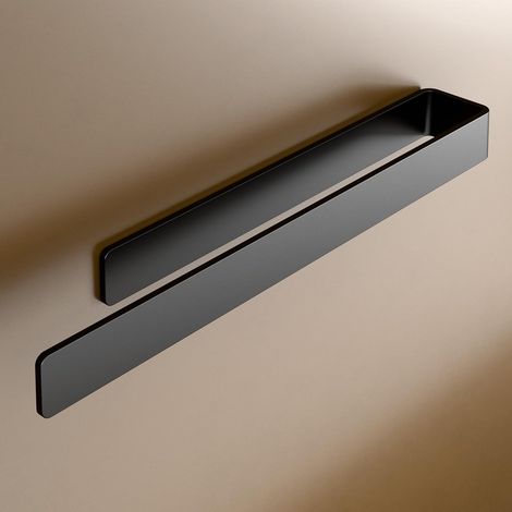 1 Porte-Serviette Mural, Aluminium Noir, 40 cm, Sans Percage, Pour Salle De Bain