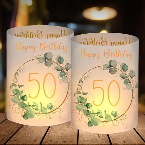 Lot de 12 photophores décoratifs pour le 50ème anniversaire, Décoration de table d'anniversaire pour homme et femme, 50 ans, inscription « Schön dass du da bist », convient pour bougies chauffe-plat