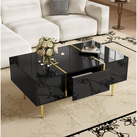 tavolo soggiorno 100x60 con 2 cassetti nero lucido OKMYHOME (1/5)