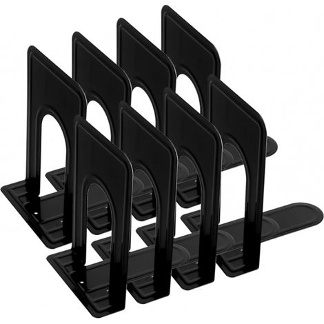 (4 paires) 8 serre-livres en métal, accessoires de bureau, rangement de livres pour la maison, le bureau, l'école et la bibliothèque (126 x 148 x 170 mm, noir) (1/5)