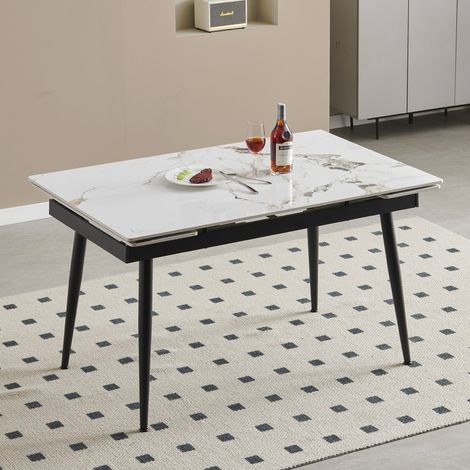 Tavolo Allungabile Expandia 120x85 con Piano in Ceramica Effetto Marmo Bianco e Gambe Nere (1/5)