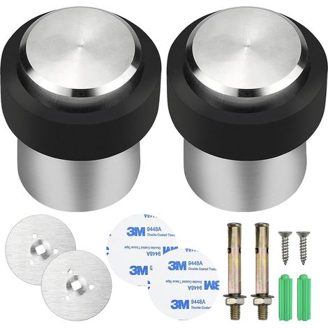 2pcs Butée de Porte Ronde en Acier Inoxydable Ø 32 mm, Butoir de Porte Sol, Entretoise pour Fixation au Sol, Installer au Sol ou sur Mur, Caoutchouc pour Eviter d\'endommager la Porte et Mur (1/5)