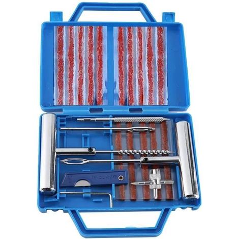Kit Réparation Pneu 22PCS, Tubeless Roue De Pneu Crevaison Outil De Rectification Set pour Moto, VTT, Jeep, Meche Pneu Crevaison (1/4)