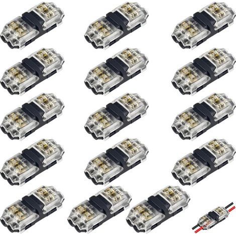 Connecteurs de cable basse tension, 15 connecteurs rapides sans soudure, 2 voies pour usage automobile, connexion fiable, compatibles avec les fils de calibre 18-22 AWG (1/5)