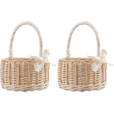 Panier osier petit - paniers à fleurs de mariage 15x19cm - Rotin tressé avec ruban blanc - Décoration mariage maison fête (1/5)