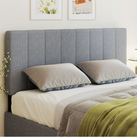 Testiera 160 cm a 3 altezze regolabili in tessuto effetto lino, piedini in metallo, grigio HAVRYA (1/4)