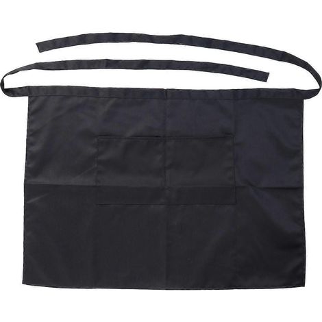 Tablier de cuisine unisexe universel pour femmes et hommes, tablier court de serveur avec double poche (noir)-Black