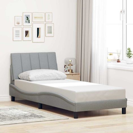 Cadre de lit 80 x 200 cm avec tête de lit et sommier à lattes, tissu gris clair, sans matelas - PANGIVO (1/5)