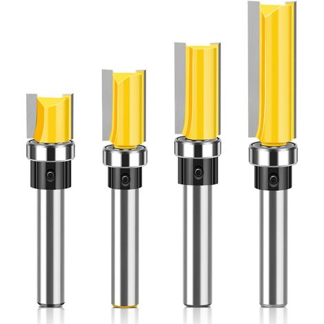 Lot de 4 fraises à affleurer avec tige de 8 mm - Avec roulement à billes - Diamètre de coupe : 12,7 mm (1/5)