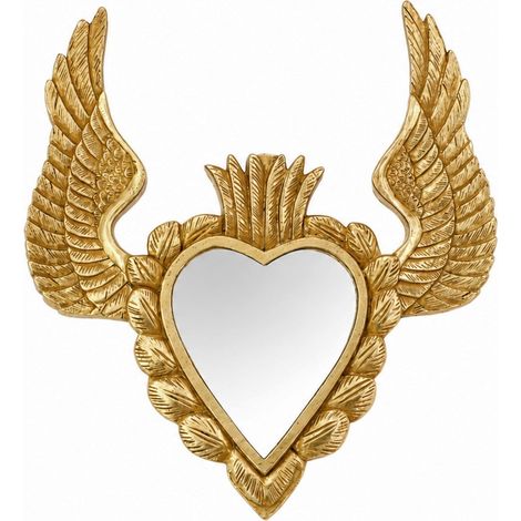 Wandspiegel Herz mit Flügeln aus Kunstharz in Gold 22 cm (1/5)