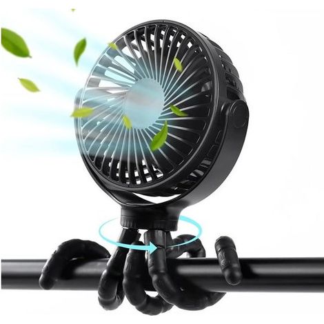Ventilateur portable rechargeable rotatif 360° mini pour poussette silencieux 3 modes 5000mAh