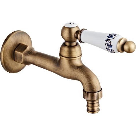 (Style A) Robinet extérieur en laiton antique, robinet de jardin mural, robinet pour machine à laver, robinet simple pour balai à eau froide (1/5)
