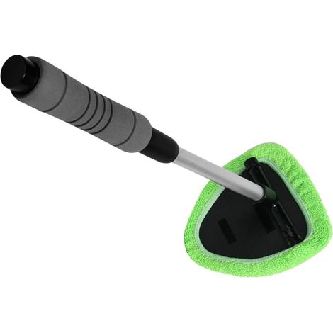 Brosse de Nettoyage Manche Rétractable Ergonomique pour Pare-Brise Voiture pour Lavage Facile des Vitres Tête Triangulaire Pivotante à 180°, Plastique Vert