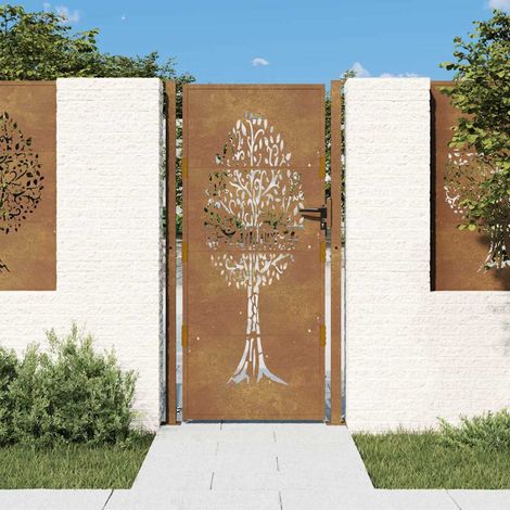 Portail de jardin-Portillon de jardin 100x175 cm en acier Corten avec motif arbre 921409 (1/5)