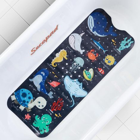 Tapis de bain antidérapant enfant 100x40cm, motif animaux marins, 250+ ventouses, lavable en machine, sans BPA (1/5)