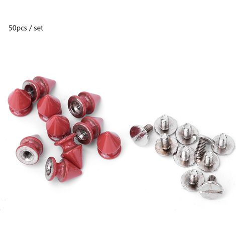 50 Rivets métalliques mode 8x12mm pointes de balle & cônes clous pour cuir DIY accessoire (Rouge) (1/5)