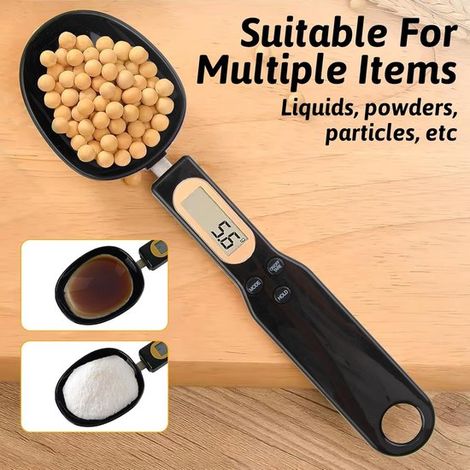 Cuillère doseuse numérique noire - Mesure précise - Fonction maintien et tare - Écran LCD - Idéale pour les épices, les poudres et les liquides - 500 g / 0,1 g - Compatible lave-vaisselle (1/5)