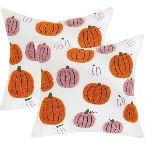2 Stück Halloween Kissenbezug 45 x 45 cm Stickerei Tufting Orange Rosa Kürbis Thanksgiving Dekoration Sofakissen für Wohnzimmer Sofa Garten Schlafzimmer Outdoor Zierkissen Couchkissen (1/5)