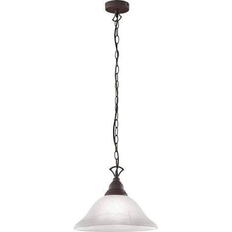 Suspension en métal couleur rouille, abat-jour blanc albâtre, sans 1 ampoule E27, 15,5 x 15,5 x 130 cm (1/3)