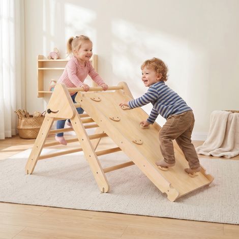 Triangle escalade 3 en 1 bois grimper glisser 50 kg 18-48 mois bois naturel (1/5)
