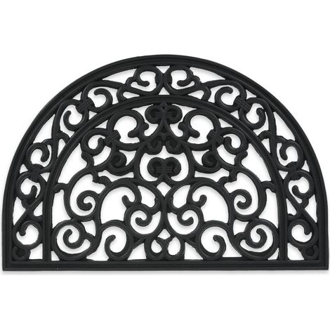 Relaxdays rubber door mat, 40 x 60 cm, weatherproof, non-slip, semi-circular doormat, front door rug, indoor use, black