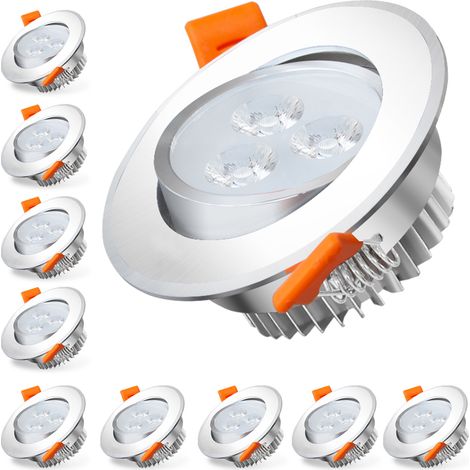 Jiubiaz LED Einbauleuchte 3W schwenkbar Deckenstrahler 85mm für Küche Bad Wohnzimmer Warmweiß 3200K 10 Stück