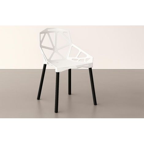 ORION91 Silla ELECTRA Color Blanco Acero Estructura Negra  54x59x80cm Comedor  Oficina Salón Teletrabajo Cocina - SpazioLuzio - Pack x2 (1/5)