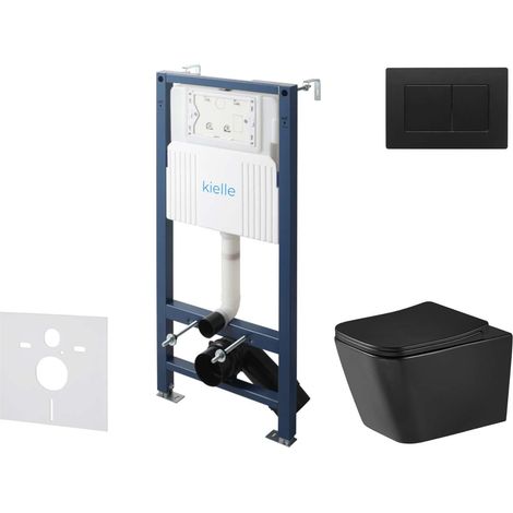 kielle Genesis New - Conjunto de instalación empotrada, inodoro Arkas I, Vortex Rimless+, asiento softclose y pulsador Gemini New III, negro mate 30528SS96 (1/5)