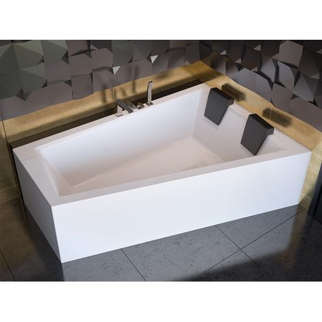 Baignoire Bain d'angle 180x125 Droite avec tablier en acrylique, Siphon de bain et pieds (support) - Set 4en1 - Fabriqué en UE - BADLAND INTIMA