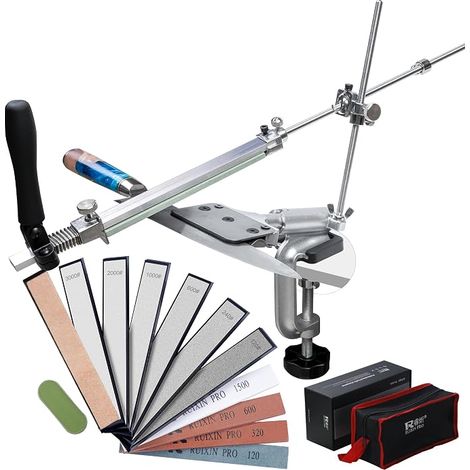 CWOVRS Aiguiseur de Couteaux Professionnel, RX-008 Affûteur Couteaux à Angle Fixe à 360°, Curseur et Fixation Précis Améliorés, Kit de Système d'Affûtage de Couteaux à Cuisine, 10 Pierres Kit (1/5)