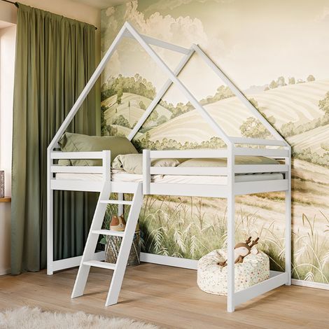 Letto a mezza altezza 90x200 con rete a doghe Coraline Bianco