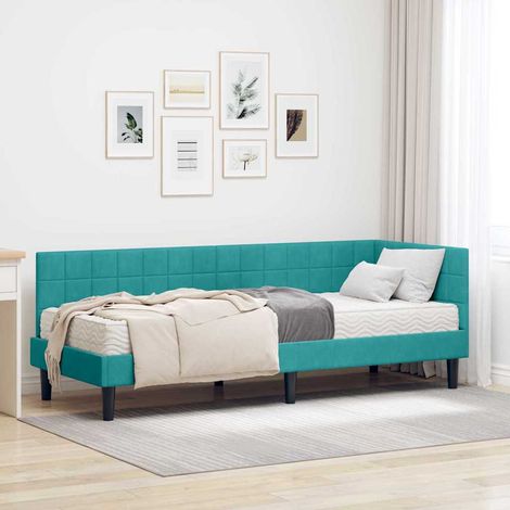 Eckbettgestell mit Matratze mit Kopfteil 2 pcs Türkis Samt