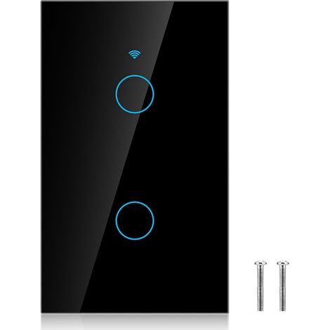 Interrupteur tactile WiFi écran rond pour Alexa Google, va-et-vient AC 90-250V, prise US noire (1/5)
