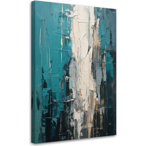 Quadro su tela, Immagine Astrazione Colore applicato Turchese Nero Bianco - 60x90 (1/3)