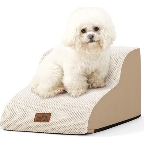 Zweistufige Hundetreppe, 30D-Schaumstoff hoher Dichte, waschbarer Bezug, rutschfest, für Bett und Sofa, Beige (1/5)