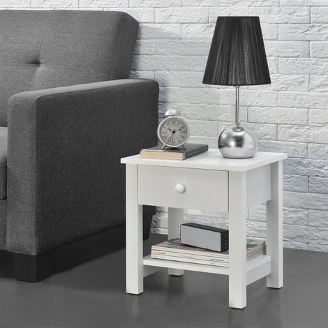 Mesita de noche con cajón MDF 40x30x42 cm -  Blanco [en.casa] (1/5)